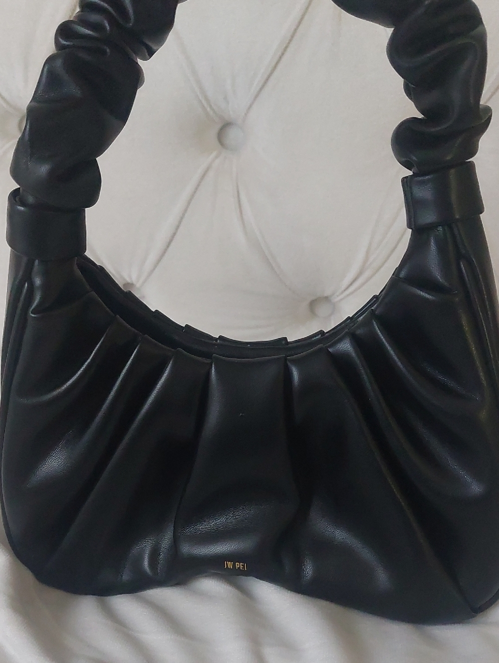 JW PEI Black Ruched Vegan Leather Hobo Shoulder Bag